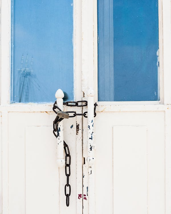 White door with a secure lock installed